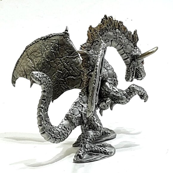 Rearing Fire Dragon 16-004 Iron Wind Metal 2004 Gold Tipped Horn Pewter Dragon - Picture 6 of 12